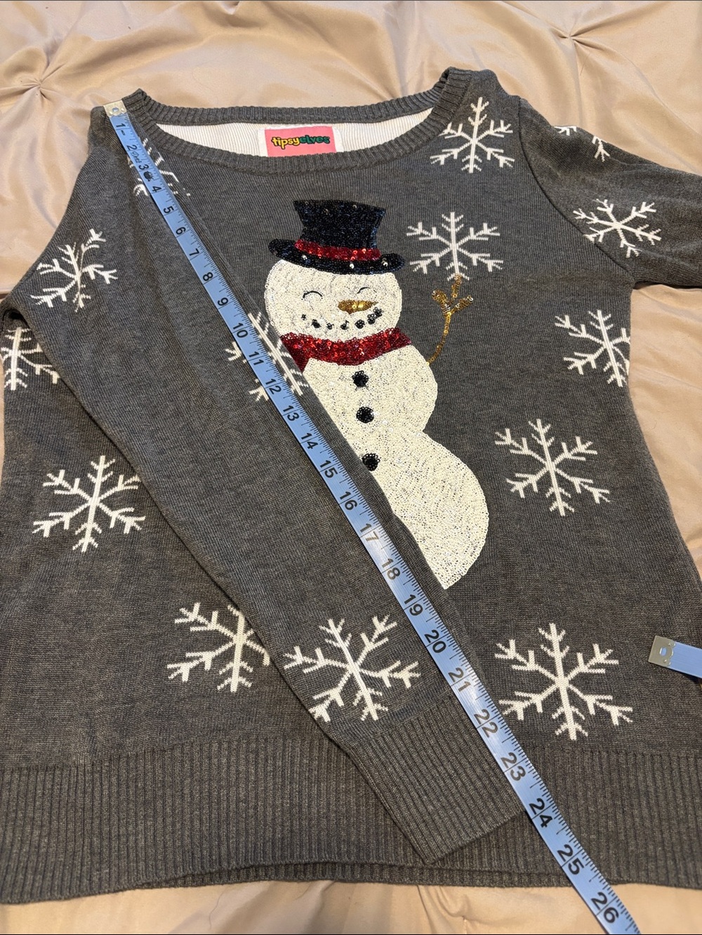 Tipsy Elves Gray Snowman Sequin Crewneck Sweater - Picture 5 of 7
